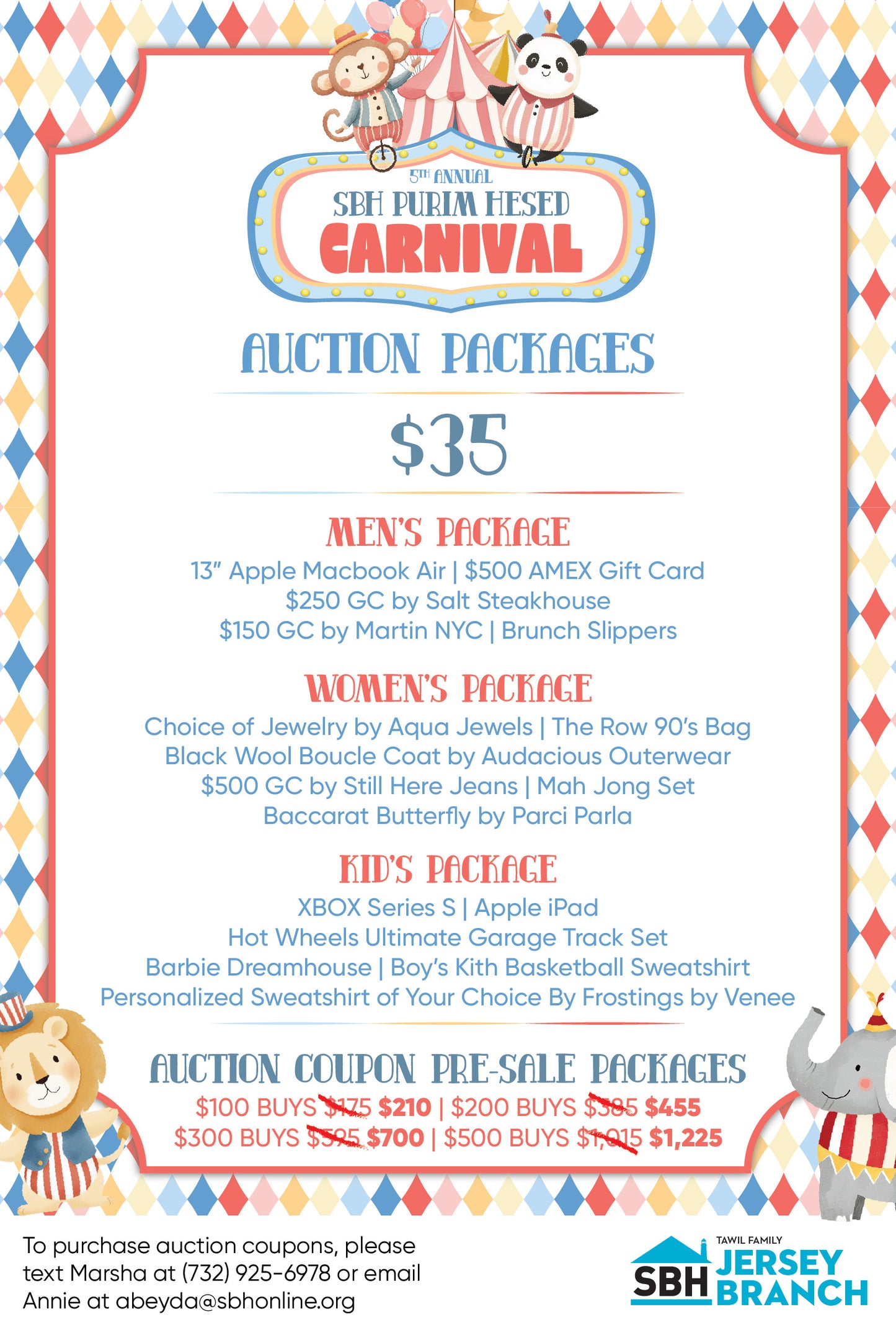 SBH Purim Hesed Carnival Auction Packages